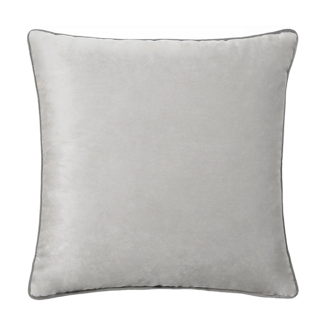 Meridian Plain Velvet Cushion in dove grey with contrasting charcoal piped edging, square shape, shown on a plain white background.
