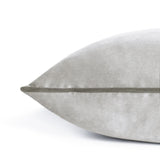 Meridian Plain Velvet Cushion in dove grey velvet with contrasting charcoal piped edging, shown corner-on against a plain white background.