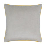 Meridian Plain Velvet Cushion in dove grey with contrasting yellow piped edge, square 45x45cm design on a plain white background.