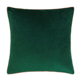Meridian Plain Velvet Cushion in emerald green with a blush pink piped edge, square 45 x 45cm cover shown on a plain white background.