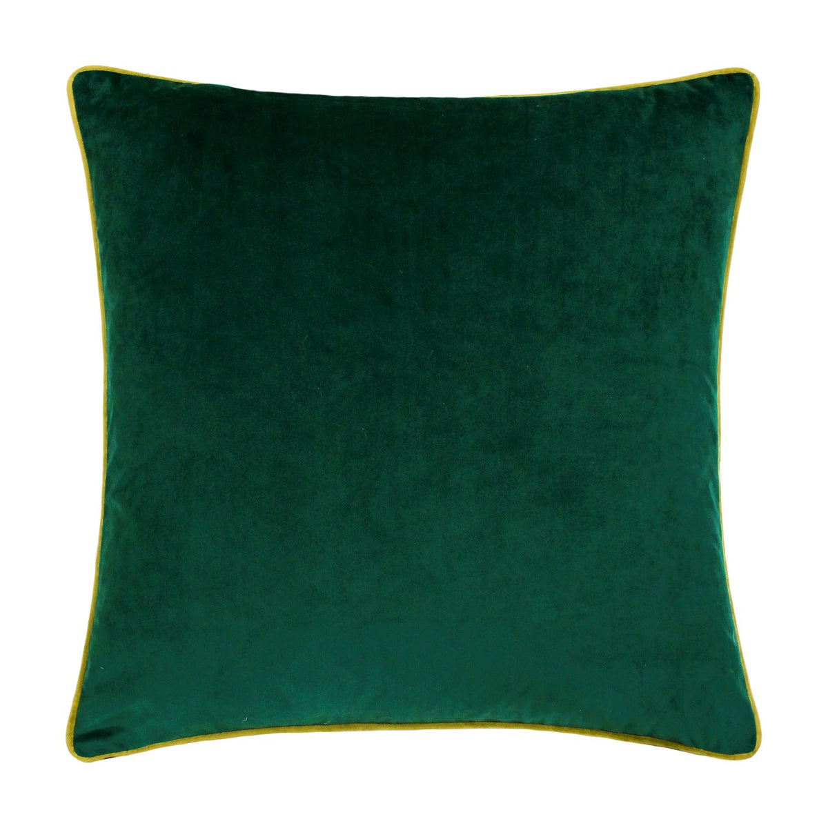 Meridian Plain Velvet Cushion in emerald green with a contrasting moss green piped border, shown on a plain white background.