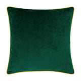 Meridian Plain Velvet Cushion in emerald green with a contrasting moss green piped border, shown on a plain white background.