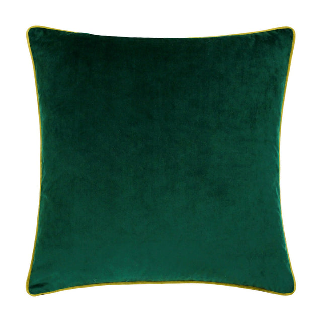Meridian Plain Velvet Cushion in emerald green with a contrasting moss green piped border, shown on a plain white background.