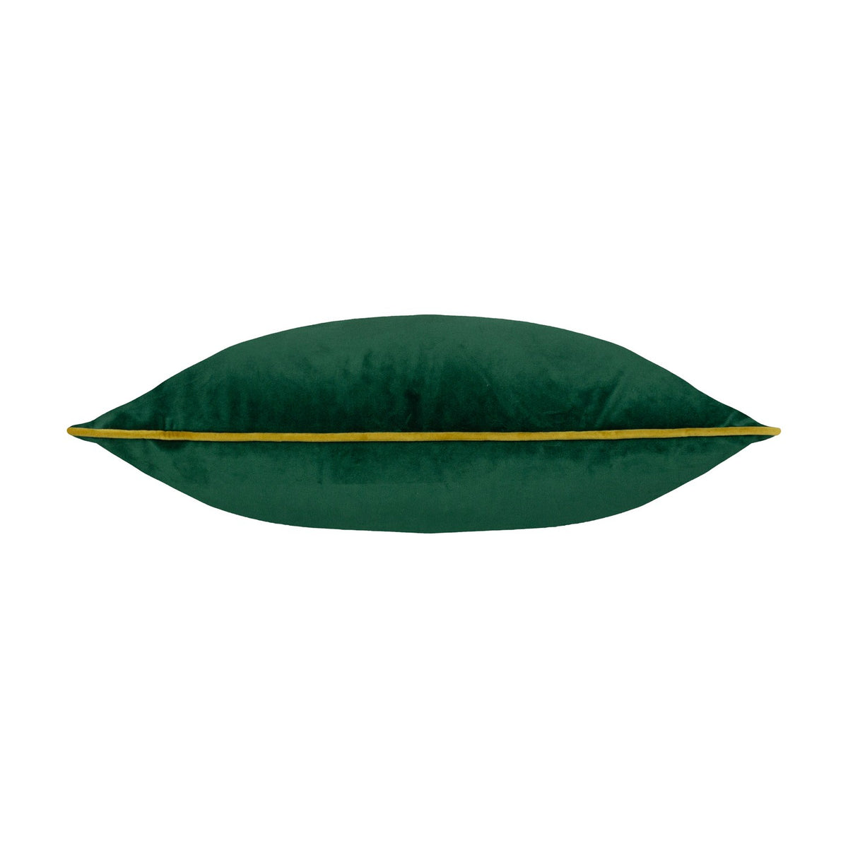 Meridian Plain Velvet Cushion in emerald green with contrasting moss piped edging, shown lying flat on a plain white background.