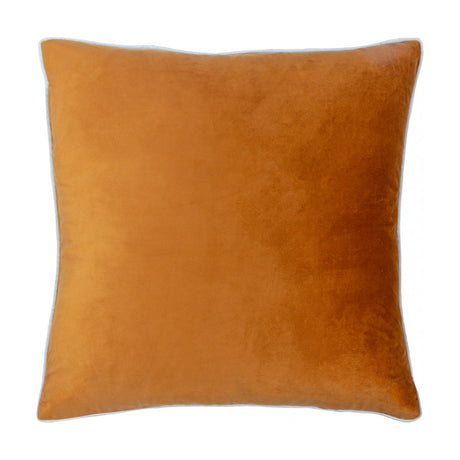 Meridian Plain Velvet Cushion in ginger with a contrasting ecru piped edge, square velvet finish, shown on a plain white background.