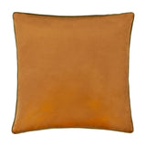 Meridian Plain Velvet Cushion in ginger with contrasting olive piped trim around all four edges, square shape, shown on a plain white background.