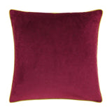 Meridian Plain Velvet Cushion in maroon with contrasting moss green piped edge, square shape, plain velvet face, shown on a white background.