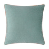 Meridian Plain Velvet Cushion in mineral blue with contrasting blush pink piped edge, square velvet design shown on a plain white background.