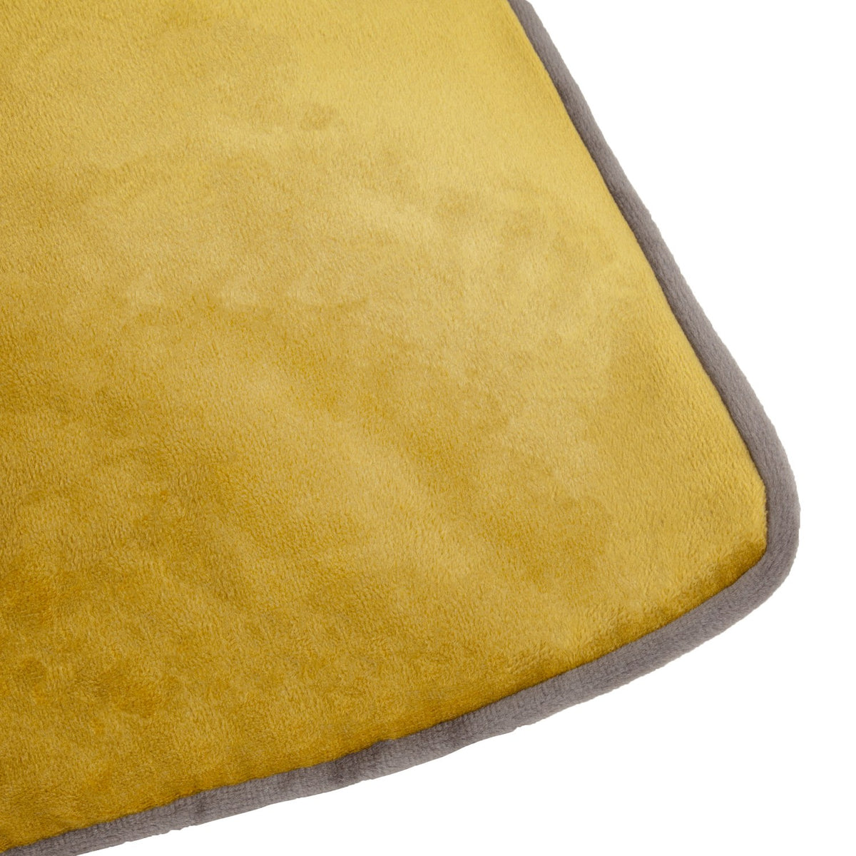 Close-up of the Meridian Plain Velvet Cushion in moss-green velvet-feel fabric with contrasting charcoal piping along the edge, shown on a plain white background.