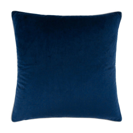 Meridian Plain Velvet Cushion in navy blue with soft velvet-feel fabric and a contrasting silver grey piped edge, shown on a plain white background.