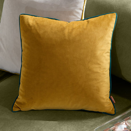 Meridian Plain Velvet Cushion - Ochre/Teal