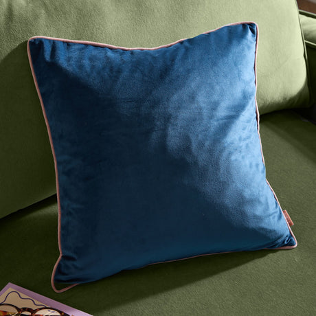 Meridian Plain Velvet Cushion - Petrol/Blush