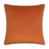 Meridian Plain Velvet Cushion in burnt pumpkin orange, square 45x45cm with mocha brown piped edge, shown on a plain white background.