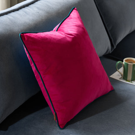 Meridian Plain Velvet Cushion - Raspberry/Teal