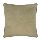Meridian Plain Velvet Cushion in sage green, square with contrasting piped edge trim, shown against a plain white background.