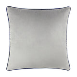 Meridian Plain Velvet Cushion in silver grey with contrasting navy blue piped edge, square shape, shown on a plain white background.