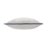 Side view of the Meridian Plain Velvet Cushion in silver grey velvet with a contrasting navy piped edge, shown on a plain white background.