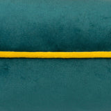 Close-up of the Meridian Plain Velvet Cushion in teal, showing the velvet pile texture with a contrasting bright yellow piped edge trim.