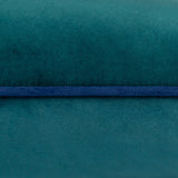 Close-up of the Meridian Plain Velvet Cushion in teal, showing the soft velvet-feel fabric with a contrasting navy piped trim edge detail.