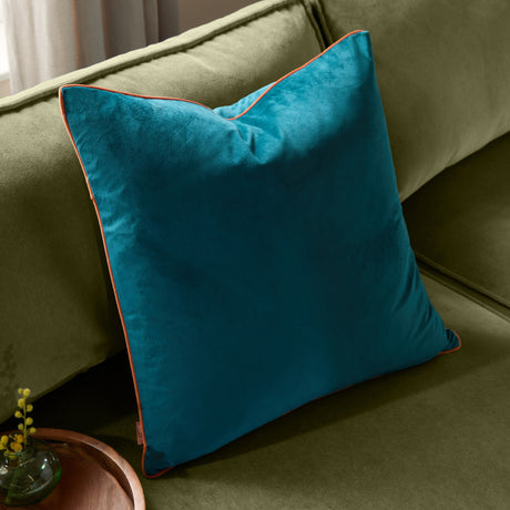 Meridian Plain Velvet Cushion - Teal/Tiger