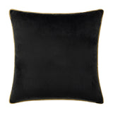 Meridian square velvet-feel cushion in black with gold piping trim along the edges, shown on a plain white background.