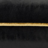 Close-up of the Meridian Plain Velvet Cushion in black, showing the soft velvet-feel fabric with a gold piped edge trim.