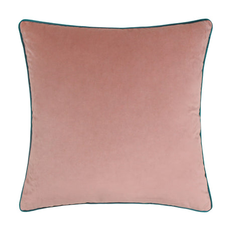 Meridian Plain Velvet Cushion in blush pink with contrasting teal piped edge, square 55x55cm design shown against a plain white background.