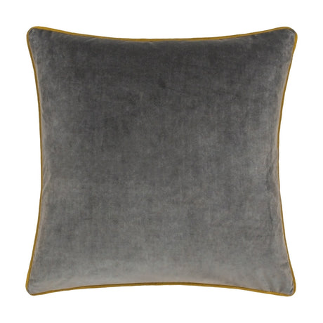 Meridian Plain Velvet Cushion in charcoal grey with a contrasting moss green piped border, shown on a plain white background.
