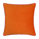 Meridian Plain Velvet Cushion in clementine orange with contrasting hot pink piped edging, square shape, shown on a plain white background.