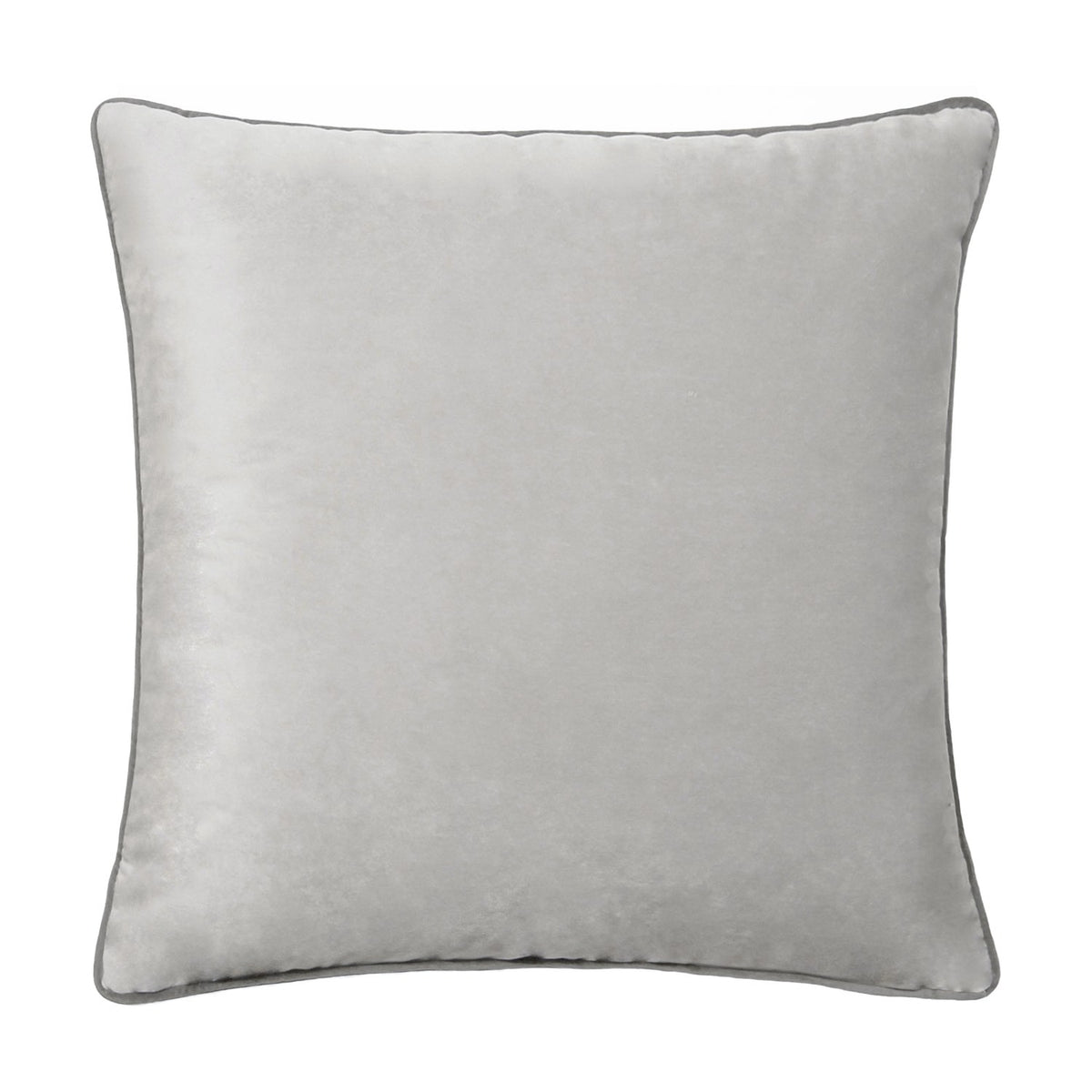 Meridian Plain Velvet Cushion in dove silver with contrasting charcoal grey piped edge, square shape, plain velvet face, shown on a white background.
