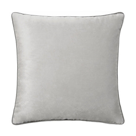 Meridian Plain Velvet Cushion in dove silver with contrasting charcoal grey piped edge, square shape, plain velvet face, shown on a white background.