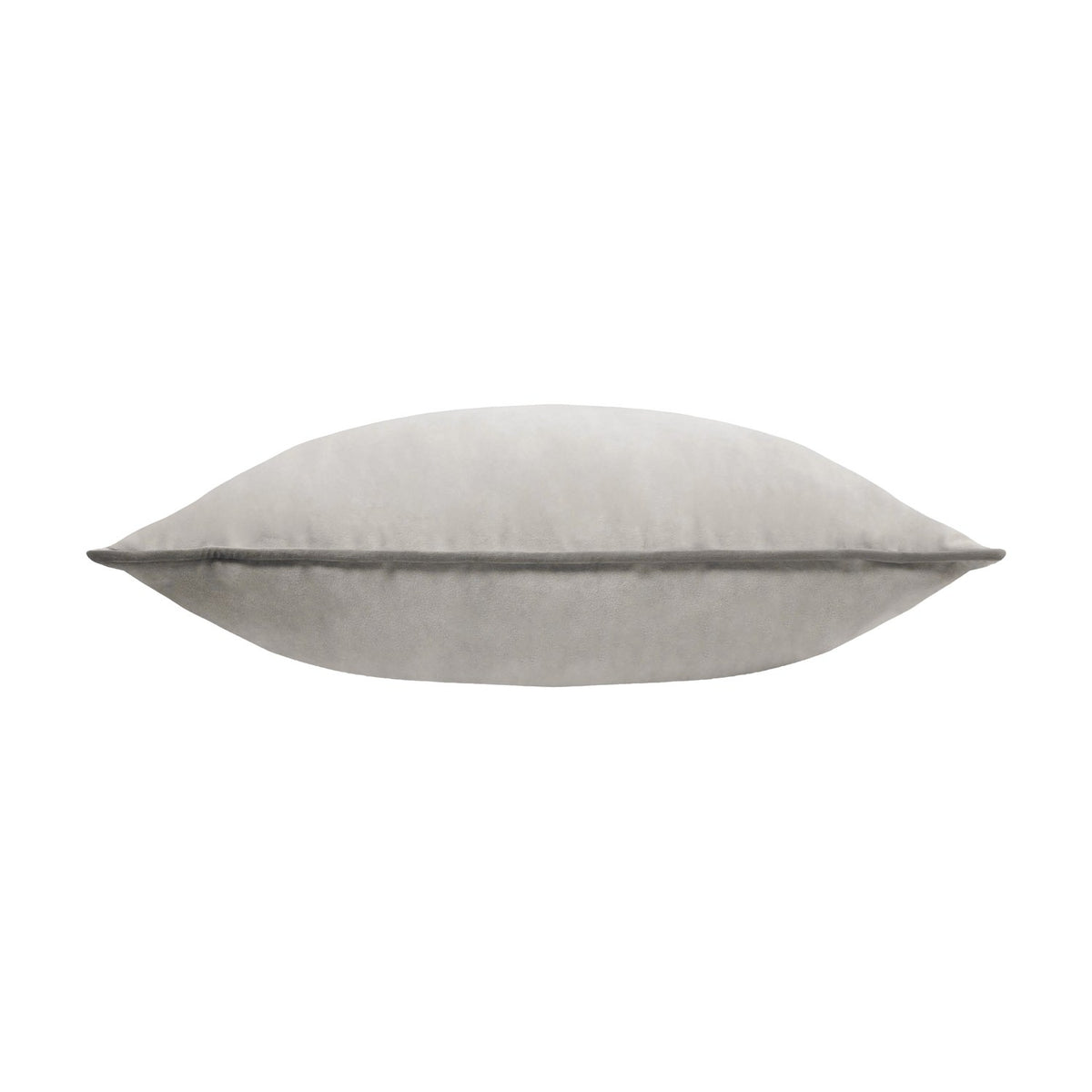 Meridian Plain Velvet Cushion in dove silver with contrasting charcoal piped edging, shown side-on against a plain white background.