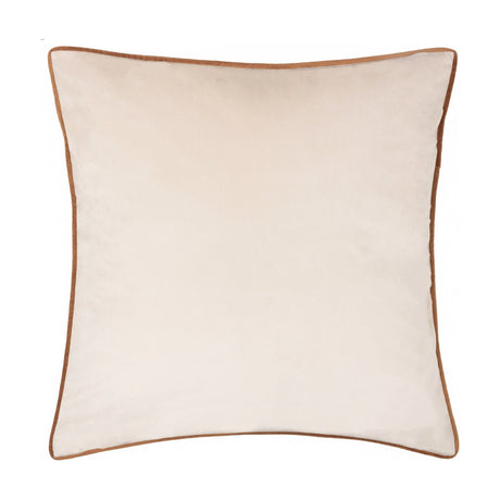 Meridian Plain Velvet Cushion in ecru with a contrasting ginger piped edge, square velvet-feel cover shown on a plain white background.