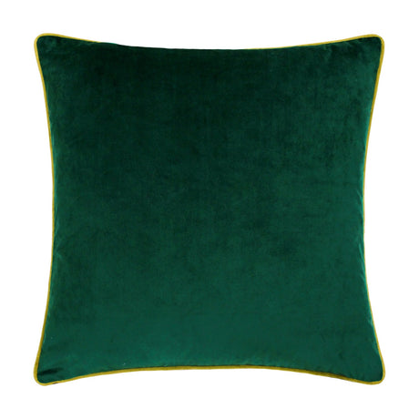 Meridian Plain Velvet Cushion in emerald green, a square 55 x 55cm velvet-feel cushion with a contrasting moss green piped edge, shown on a plain white background.