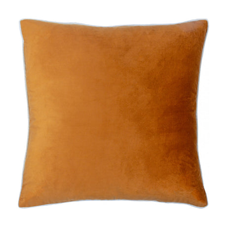 Meridian Plain Velvet Cushion in ginger, a square burnt-orange velvet cushion with contrasting ecru piped edging, shown on a plain white background.