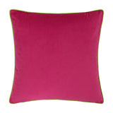 Meridian Plain Velvet Cushion in hot pink with contrasting lime green piped edging, shown square-shaped on a plain white background.
