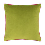 Meridian Plain Velvet Cushion in lime green with contrasting hot pink piped edging, square 55x55cm design shown on a plain white background.