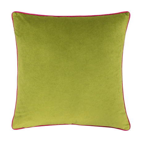 Meridian Plain Velvet Cushion in lime green with contrasting hot pink piped edging, square 55x55cm design shown on a plain white background.