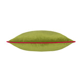 Meridian Plain Velvet Cushion in lime green with hot pink piped edging, shown side-on on a plain white background.