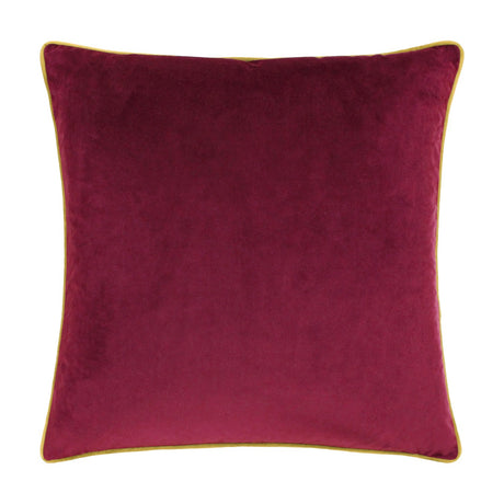 Meridian Plain Velvet Cushion in maroon with a moss green piped edge, square shape, plain velvet finish, shown on a white background.