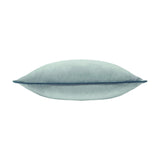 Meridian Plain Velvet Cushion in mineral blue, shown edge-on with a soft velvet-feel cover and contrasting teal piping, on a plain white background.
