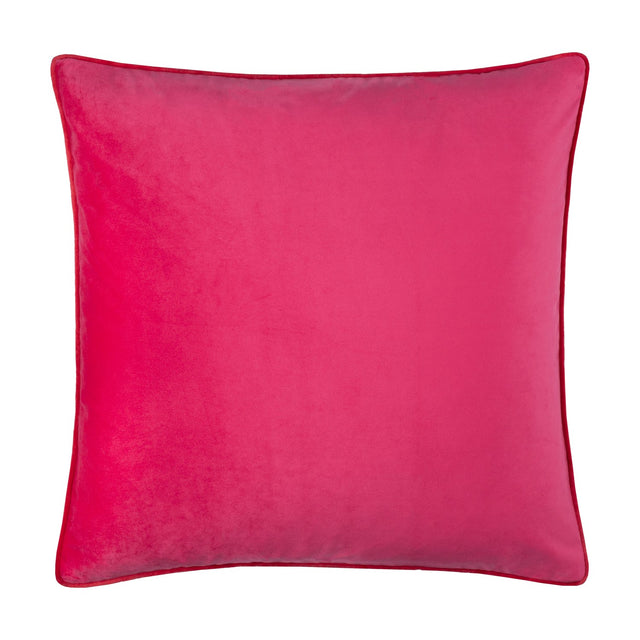 Meridian Plain Velvet Cushion in hot pink/magenta, square with smooth velvet face and contrasting piped edge trim, shown on a plain white background.