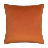 Meridian Plain Velvet Cushion in pumpkin orange with a contrasting mocha brown piped border, square velvet-feel design shown on a plain white background.