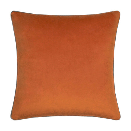 Meridian Plain Velvet Cushion in pumpkin orange with a contrasting mocha brown piped border, square velvet-feel design shown on a plain white background.