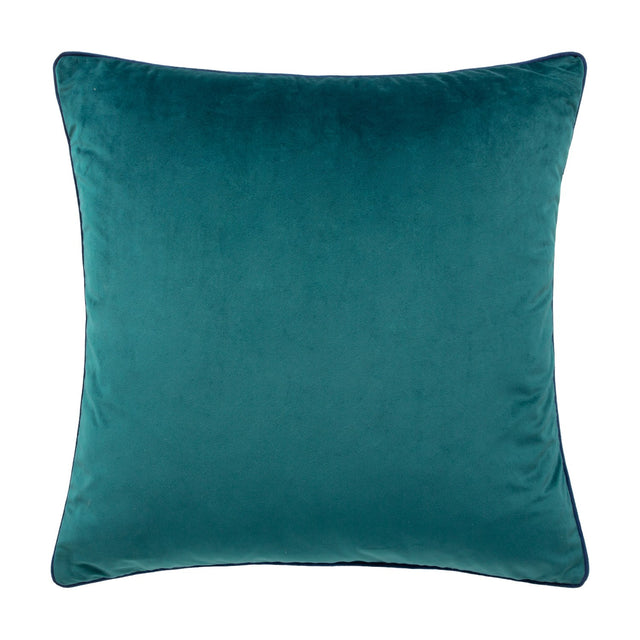Meridian Plain Velvet Cushion in deep teal with a contrasting navy piped edge, square shape, shown on a plain white background.
