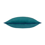 Meridian Plain Velvet Cushion in teal, shown from the side, with a navy piped edge and soft velvet-feel polyester fabric, set against a plain white background.