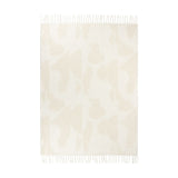 Meta Jacquard Polyester Throw in natural, a faux mohair blanket with abstract geometric pattern and twisted tassel fringe on both ends, shown on a plain white background.
