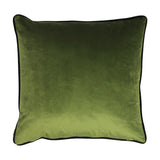 Square velvet cushion in green with black piped edging, plain reverse side shown on a white background, part of the Midnight Garden Animal Velvet Cushion set.