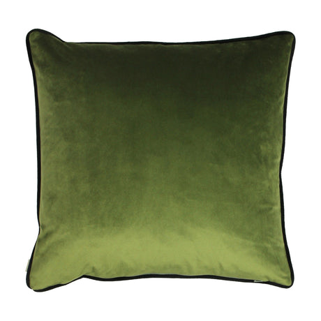 Square velvet cushion in green with black piped edging, plain reverse side shown on a white background, part of the Midnight Garden Animal Velvet Cushion set.