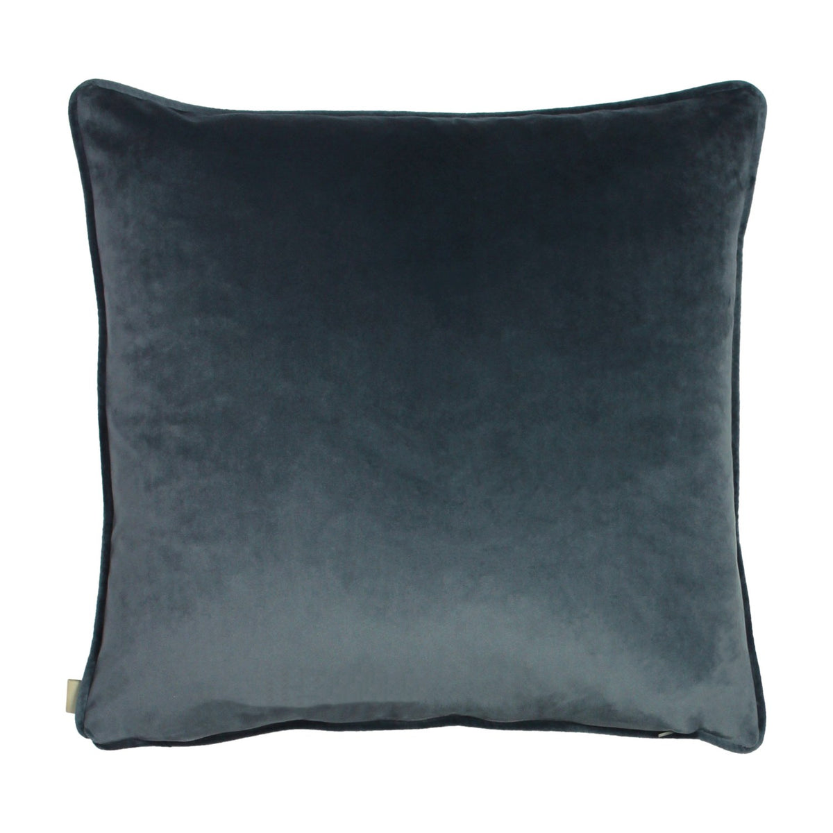 Midnight Garden Floral Velvet Cushion in grey, shown from the plain velvet reverse side with piped edges, against a white background.
